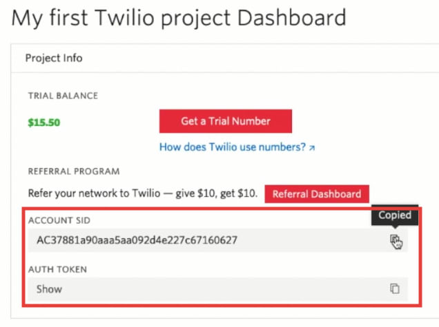 Twilio Account SID and Auth Token
